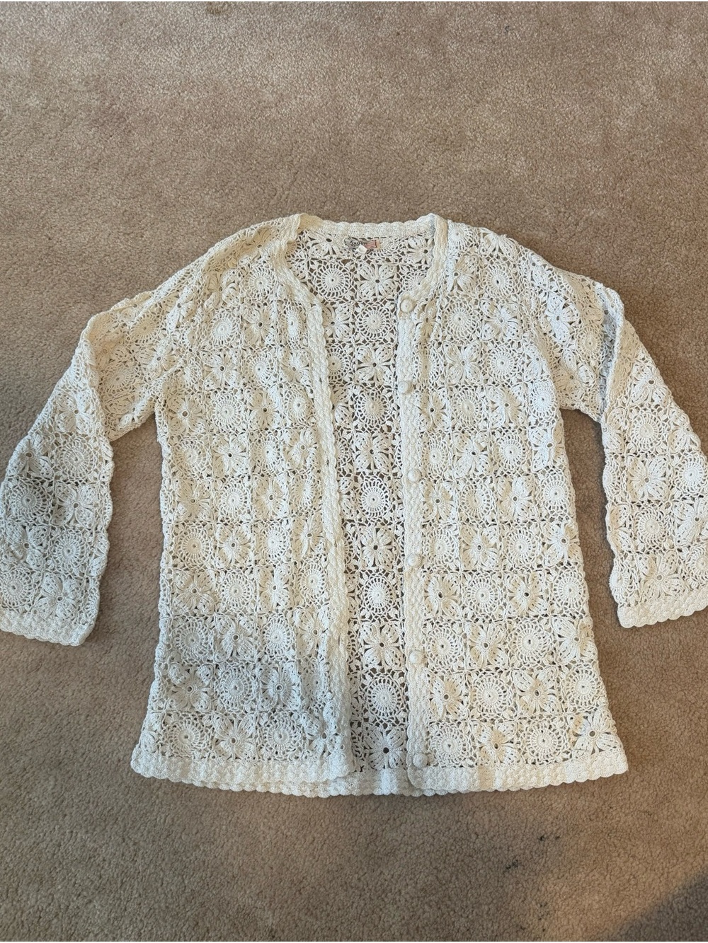 Crochet Open-Front Cardigan Sweater - Cream
